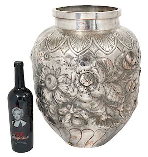 Monumental Silver Plated Repousse Vase
