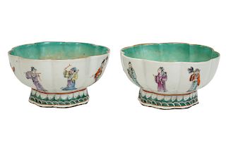 Pair Chinese Scallop Shaped Pedestal Bowls