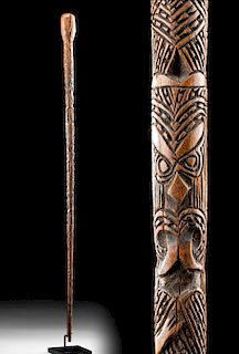 19th C. Maori Wood Walking Staff w/ Figurative Motifs