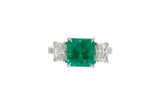 Columbian Emerald Diamond Platinum Ring AGL