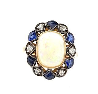 Antique Platinum And 18K Sapphire And Opal Ring