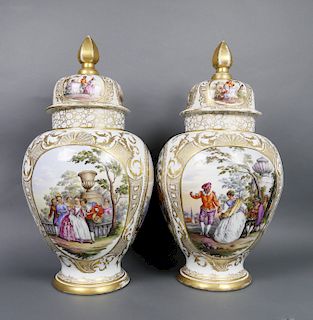 Pair of Meissen Agustus Rex Covered Palace Jars