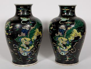 Pair, Chinese Famille Noir Porcelain Vases