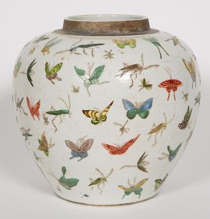 Chinese Insect Motif Porcelain Ginger Jar