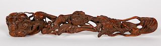 Chinese Carved Boxwood Floral and Bird Ruyi