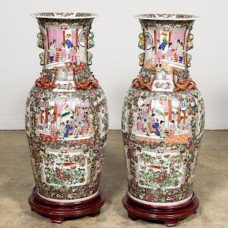 Pair, Large Chinese Rose Medallion Floor Vases