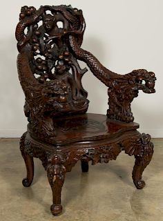 Asian Finely Carved Hardwood Monkey Chair