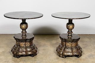 Pr., Chinese Gilt Black Lacquer Tables