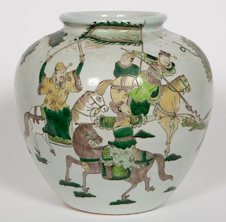 Chinese Famille Verte Warrior Porcelain Vase