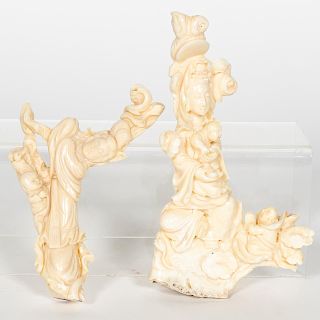 Two Chinese Carved White Coral Maiden Figures