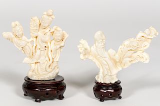 Two Chinese Carved White Coral Figures on Stands