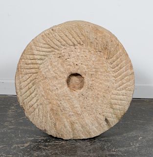 Carved Chinese Limestone Millstone, 19th Century