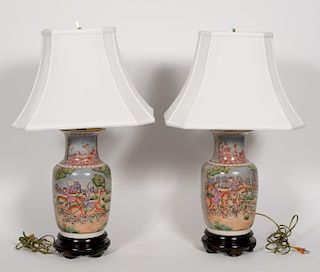 Pair, Chinese Export Style Table Lamps w/ Shades