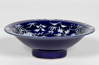 Japanese Blue & White Floral Porcelain Bowl