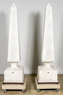 Pair, Monumental Cast Stone Garden Obelisks