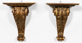 Pair, Italian Carved Giltwood Wall Brackets