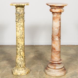Two, Column Form Pedestals in Red & Beige