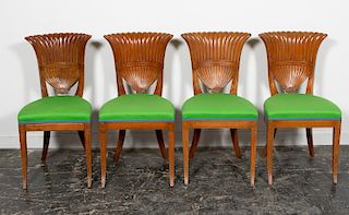 Four, Italian Fruitwood Shell-Back Side Chairs