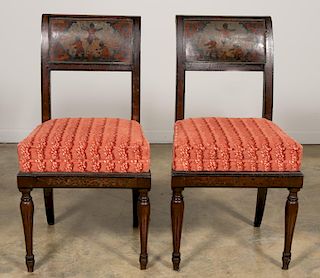 2 Italian Chinoiserie Polychrome Decorated Chairs