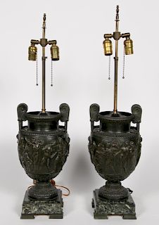Pair, 19th C. Neoclassical Urn Form Table Lamps