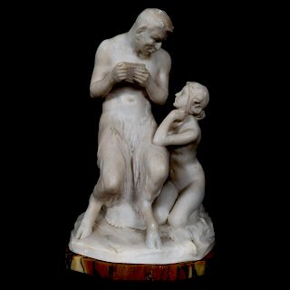 19th Century, Marble Sculpture of Satyr and Nymph