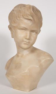 19th C. Carved Marble Bust of a Young Boy