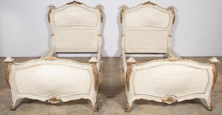 Pair, 19th C. Venetian Rococo Twin Painted Beds