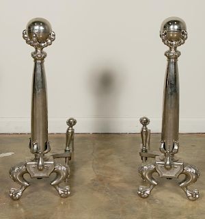 Pair, Silver Plated Claw and Ball Foot Andirons