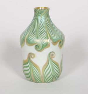 American, Double Feather Pulled Glass Gourd Vase