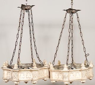 Pair, Neo-Gothic Revival Chandeliers, C. 1910
