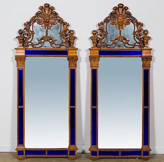 Pair, Neo-Baroque Hand Carved Pier Mirrors