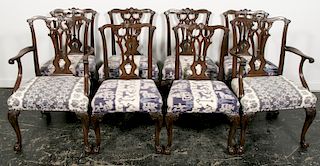 Eight, Mahogany Chippendale Style Dining Chairs