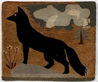 L. 19th Century American Folk Art Hooked Dog Rug