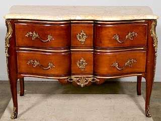 19th C. Marble Top Rococo Two Drawer Commode