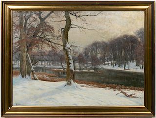 Emil Wennerwald, "Winter Landscape Scene", Oil