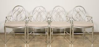 Four Neoclassical Style Silver Leaf  Arm Chairs