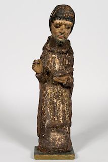 Carved Polychrome Santos Figure of a Franciscan