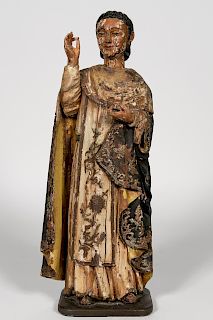 19th C. Polychrome Santos Figure of a Male Saint