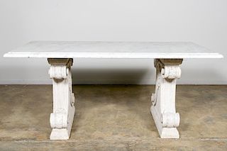 French Marble Top & Carved Stone Console Table
