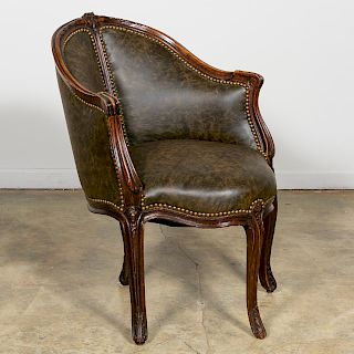19th C. French Leather Fauteuil de Cabinet