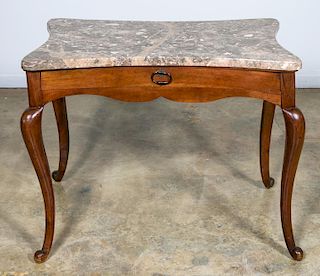 19th C. French Fruitwood Marble Top Table