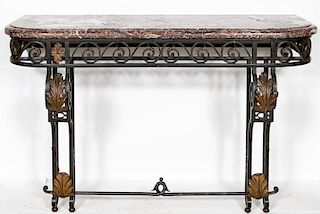 19th C. French Iron and Marble Top Console