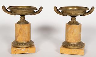 Pr. French Bronze and Sienna Marble Tazzas