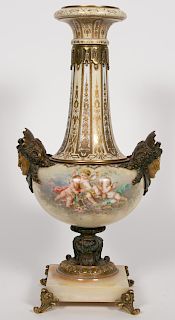 Large Sevres Style Bronze Mounted Porcelain Urn