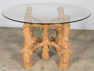 Faux Bois Glass Top Occasional Table