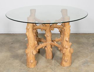 Faux Bois Occasional Table With Glass Top
