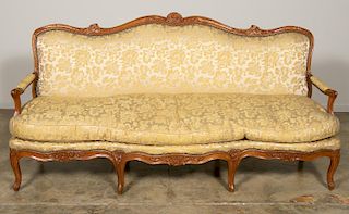 18th C. Fortuny Upholstered French Walnut Sofa