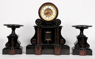 Vincenti & Cie. Slate & Marble Clock Garniture Set
