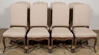 Eight, French Louis XV Upholstered Dining Chairs
