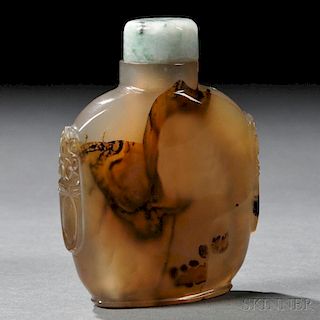 Agate Snuff Bottle with Jadeite Stopper